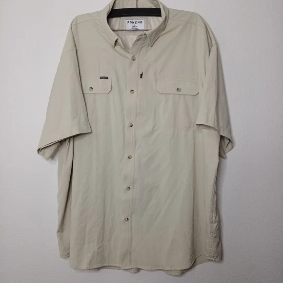 Men's Poncho Magnetic Pocket Regular Fit Short Sleeve Button Front Shirt Outdoor - Picture 8 of 10